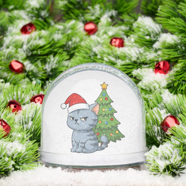 Cranky Grey Tabby Cat Red Hat Christmas Tree (Navidad)
