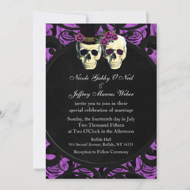 Cránulos morados Invitación a la boda de novias y  (Anverso)