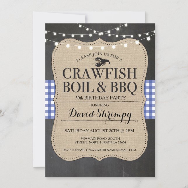 Crawfish Boil BBQ Cualquier Edad Invitación de lan (Anverso)