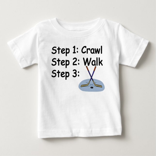 Crawl, Walk, juega camiseta de bebé de hockey (Anverso)