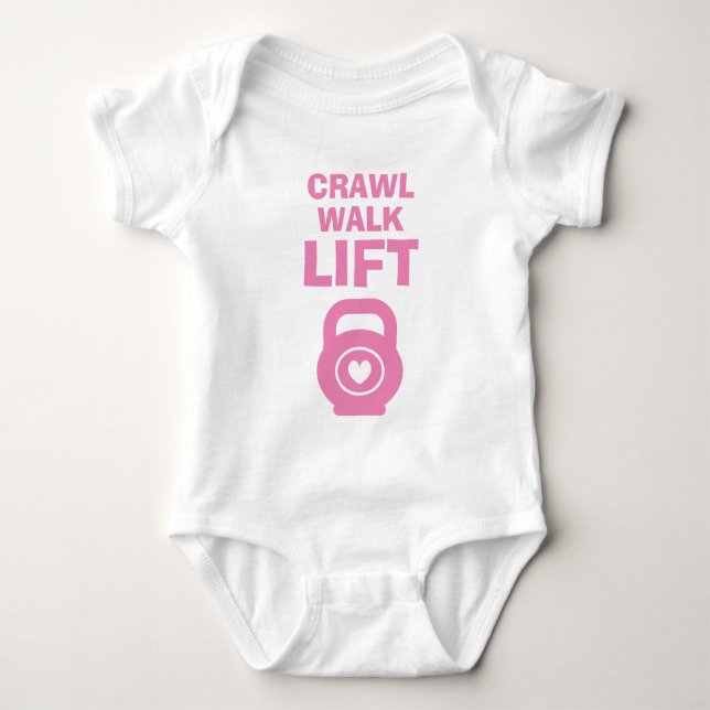 CRAWL WALK LIFT lindo timbre rosado para bebé body (Anverso)