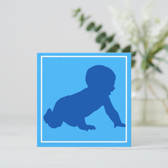 Crawling baby Blue Baby Shower Invitación (Anverso de pie)