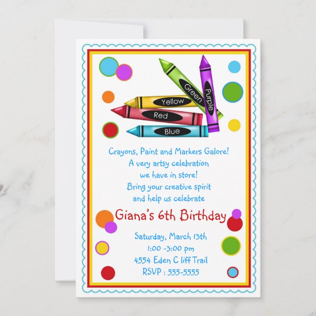 Crayons Art Paint Craft Invitaciones a la fiesta d (Anverso)