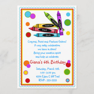 Crayons Art Paint Craft Invitaciones a la fiesta d