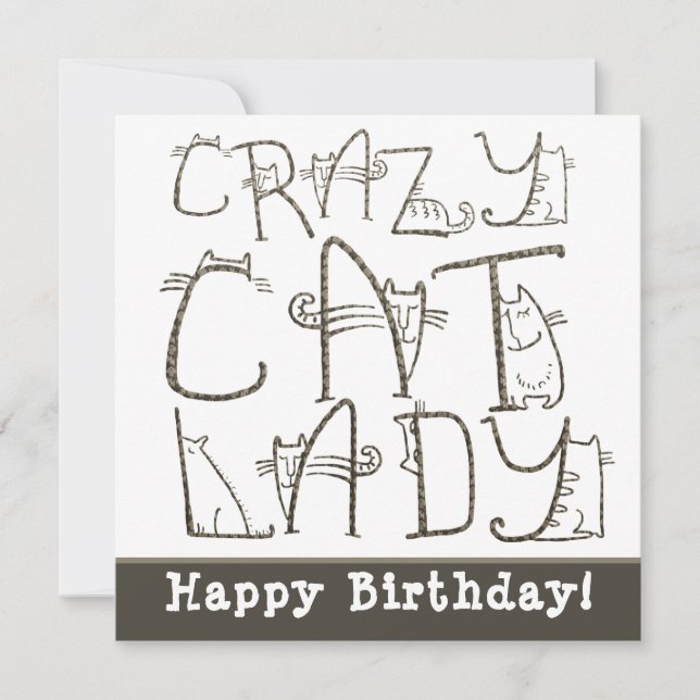 Crazy Cat Lady Quirky Typography Feliz cumpleaños (Anverso)