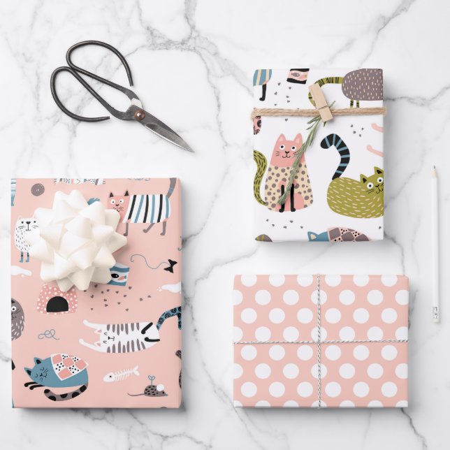 Crazy Cute Cats Envoltura Papel de 3 (Anverso)