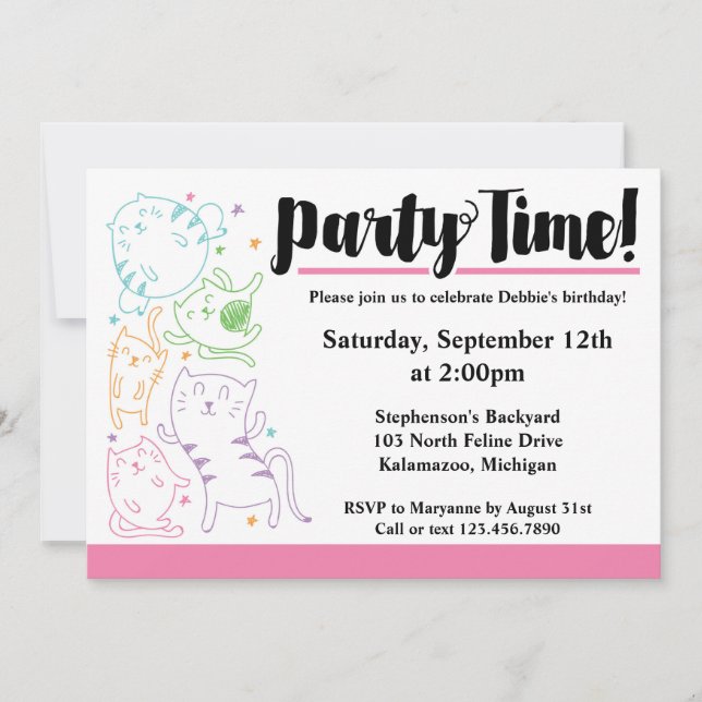 Crazy Cute Cats Invitación Personalizado de fiesta (Anverso)