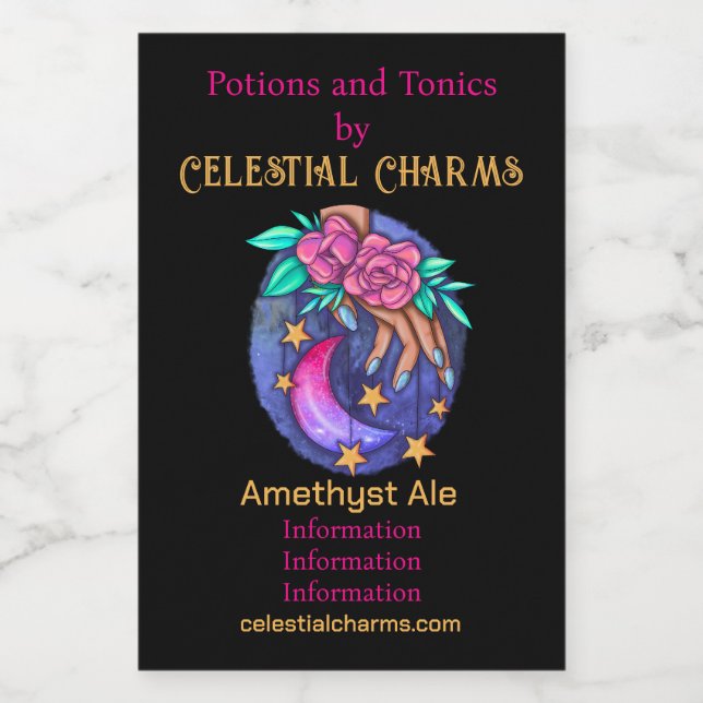 Crea tu propia luna, estrellas, mano de Rosas (Etiqueta única)