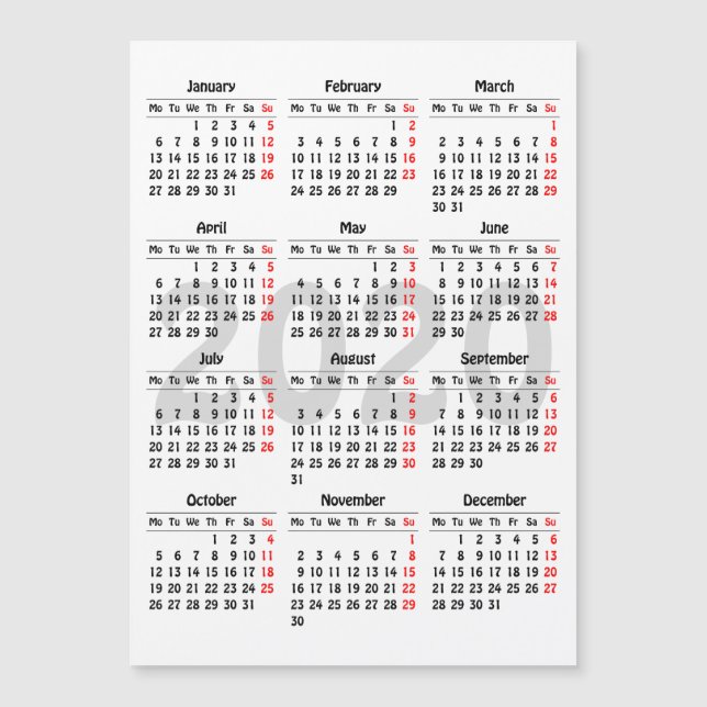 Crea tu propia tarjeta magnética del calendario 20 (Anverso)