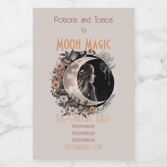 Crea tu propio Boho Peach y Gray Floral Moon (Etiqueta única)