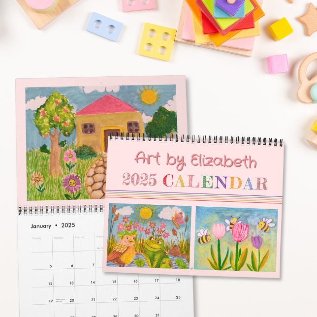 Crea tu propio calendario de arte rosado de mi hij (Pink Kids Art 2025 Calendar)
