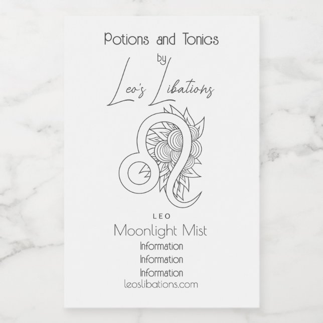 Crea tu propio elegante Leo Zodiac blanco y negro (Etiqueta única)