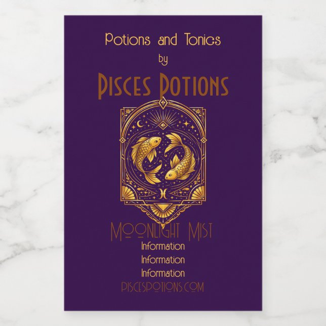 Crea Tu Propio Elegante Piscis Art Déco de Oro (Etiqueta única)