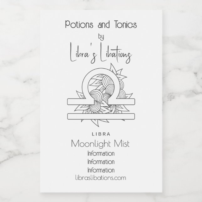Crea tu propio elegante Zodiac Libra Blanco y Negr (Etiqueta única)
