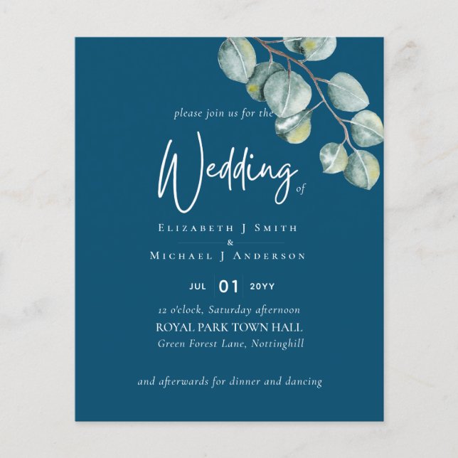 Crea Tu Propio Folleto de Boda de Eucalipto TURQUE (Frente)