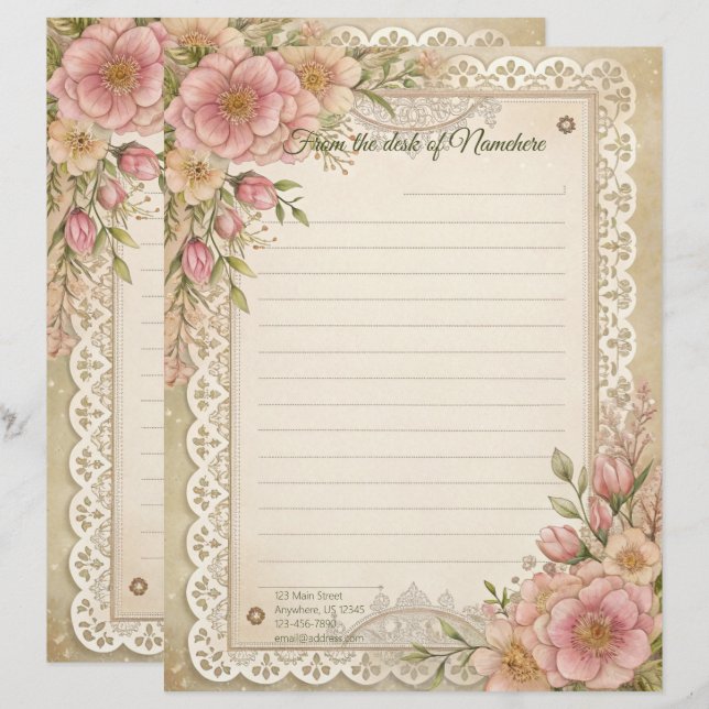 Crea tu propio papel de notas con flores de encaje (Anverso / Reverso)