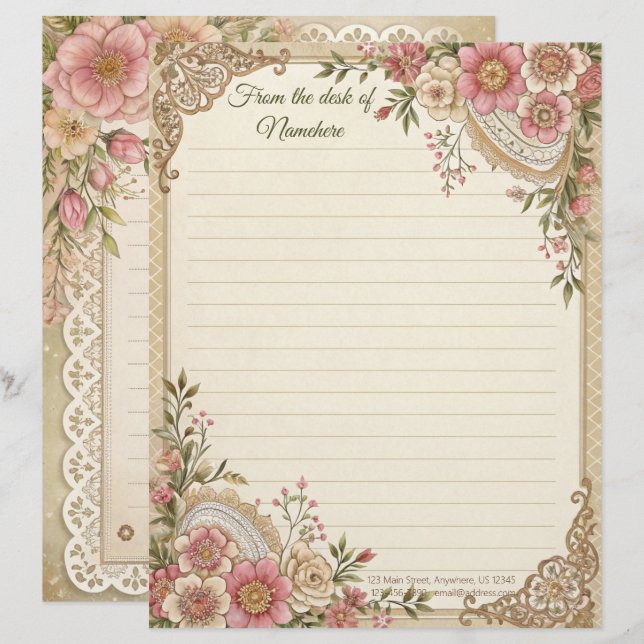 Crea Tu Propio Papel de Notas con Flores de Encaje (Anverso / Reverso)