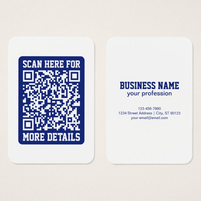 Crea un código QR escaneable | Azul Marino (editab (Anverso y reverso)