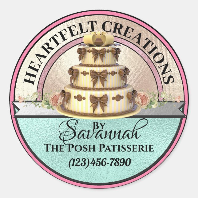 Creado con amor Pegatina elegante de pasteles (Anverso)