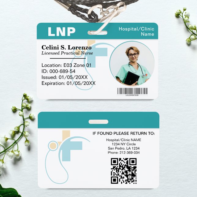 Creador de Tarjeta de Identificación con Foto para (Hospital Medical Employee Photo ID Badge – Calm Teal)