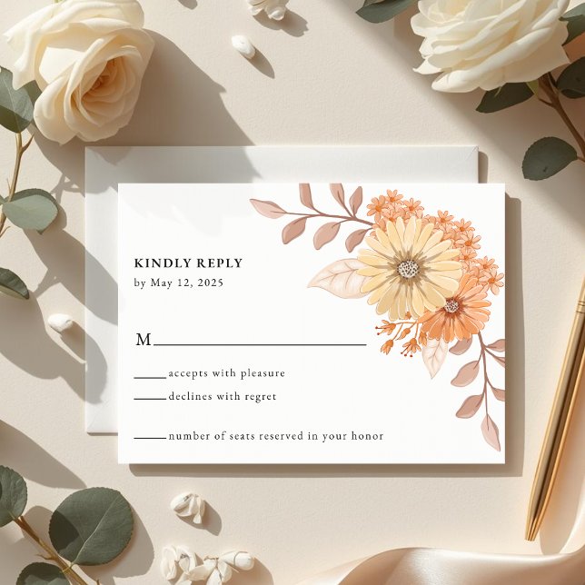 Cream Apricot Floral Wedding RSVP Card (Subido por el creador)
