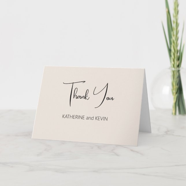 Cream Beige Simple Boda Tarjeta de agradecimiento (Anverso)