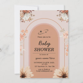 Cream brown boho Baby Girl Shower Invitación