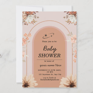 Cream brown boho Baby Girl Shower Invitación