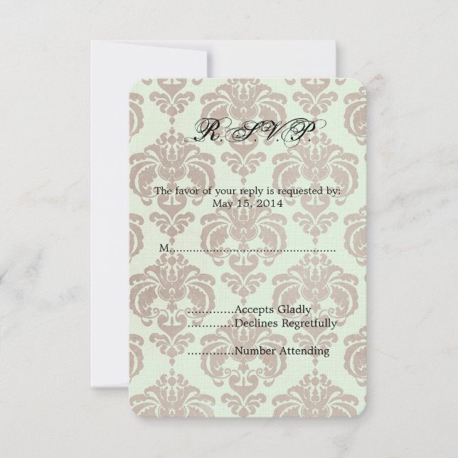 Cream Damask Wedding RSVP (Anverso)