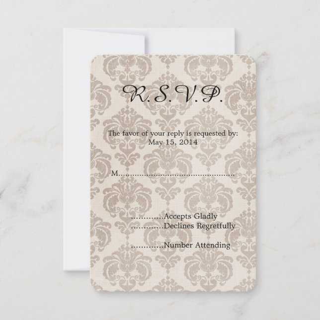 Cream Damask Wedding RSVP (Anverso)