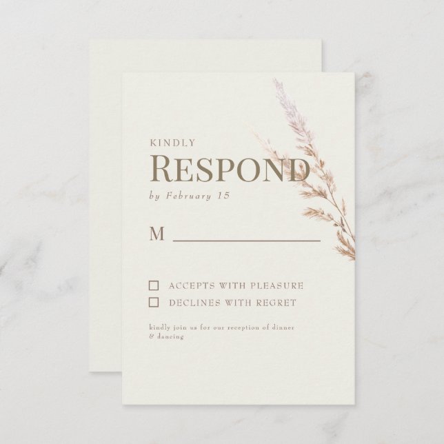 Cream Gold Text Boho Wedding RSVP (Anverso / Reverso)