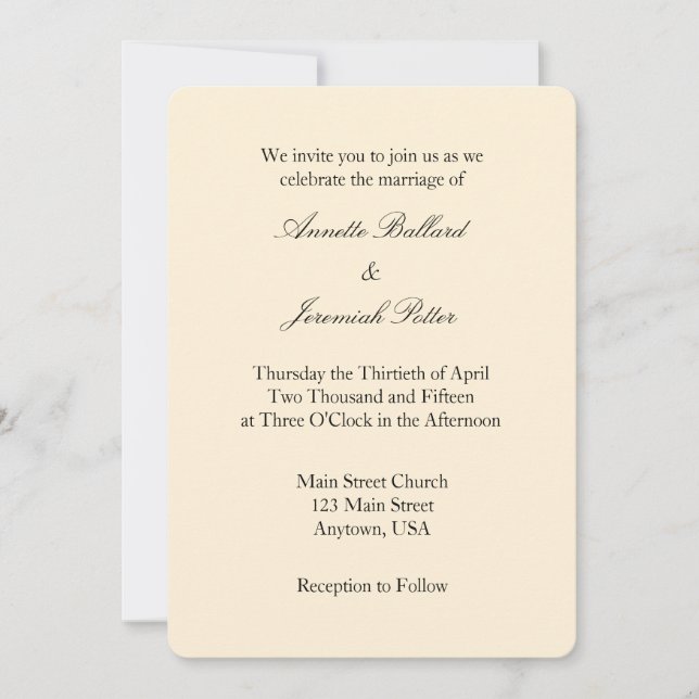 Cream Ivory Black Plain Invitación a la boda simpl (Anverso)