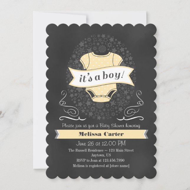 Cream Ivory Chalkboard Boy Invitación de Baby Show (Anverso)