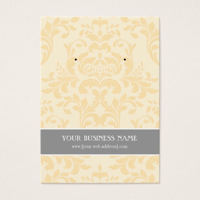 Cream Ivory Gray Damask Personalizado Earring Card (Frente)