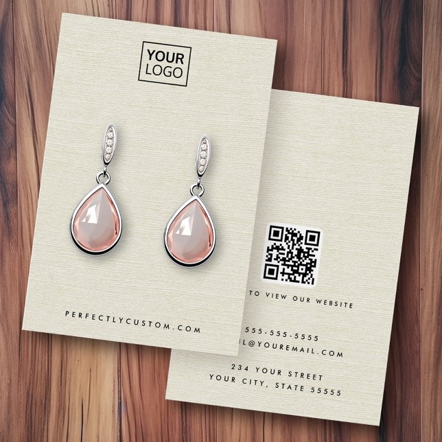 Cream linea look logo QR earring display card (Cream linen look logo QR earring display card)