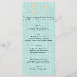 Cream Linen Blue Palm Trees Boda Menú