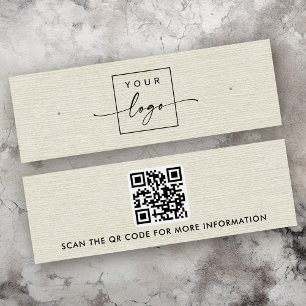 Cream linen look logo QR stud earning tarjeta de v
