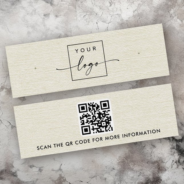 Cream linen look logo QR stud earning tarjeta de v (Cream linen look logo QR stud earring display card)