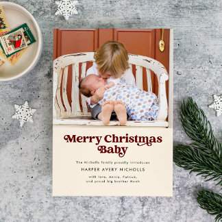 Cream Merry Christmas Baby Anuncio de nacimiento