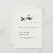 Cream Modern Black Text Wedding RSVP