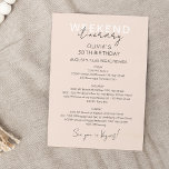 Cream Pink Weekend Cumpleaños Invitación Itinerari<br><div class="desc">Delicado calendario de fin de semana caligráfico moderno. El diseño presenta un elegante diseño de texto de estilo moderno. Para realizar cambios avanzados,  seleccione la opción "Hacer clic para más personalizares" en Personalizar esta plantilla.</div>