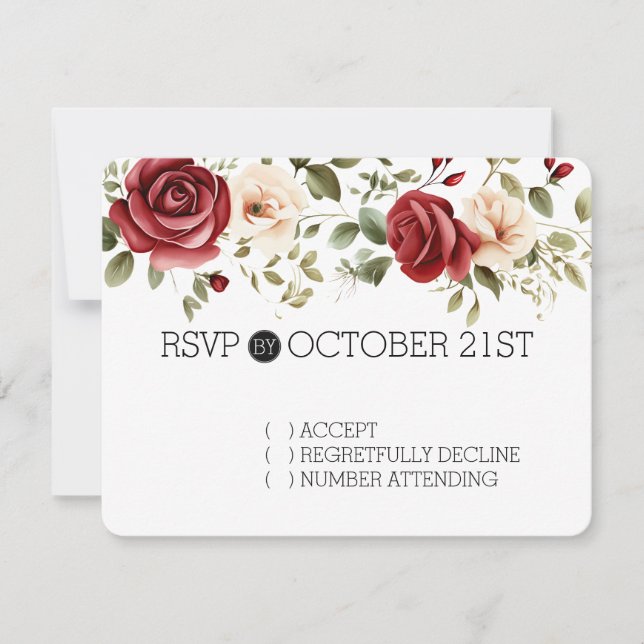 Cream Red Roses Floral RSVP (Anverso)