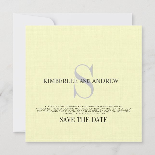 Cream Save the Date Monograma Invitación Boda (Anverso)