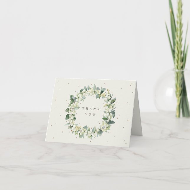 Cream Snowberry+Eucalyptus Wreath Boda Nota (Anverso)