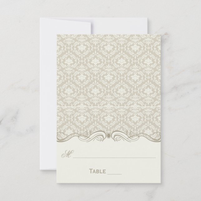 Cream Tan Ivory Damask Swirls Tarjetas de plaza pl (Anverso)