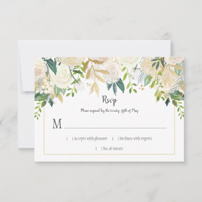 Cream White Roses Cascade Purpurina Greenery RSVP  (Anverso)
