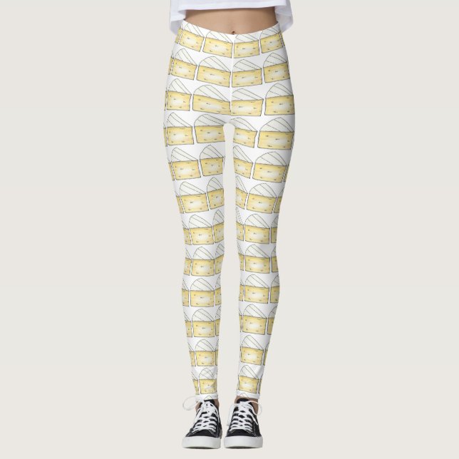 Creamy Brie Cheese Foodie Food Print Leggings (Anverso)