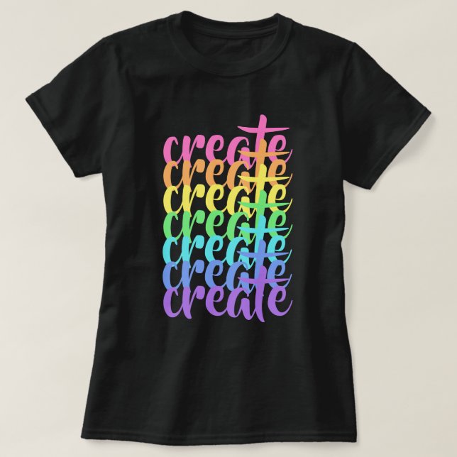 "Crear" camiseta de mujeres arcoiris (Diseño del anverso)