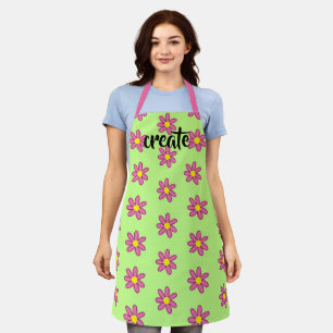 Crear divertido delantal floral verde y rosa