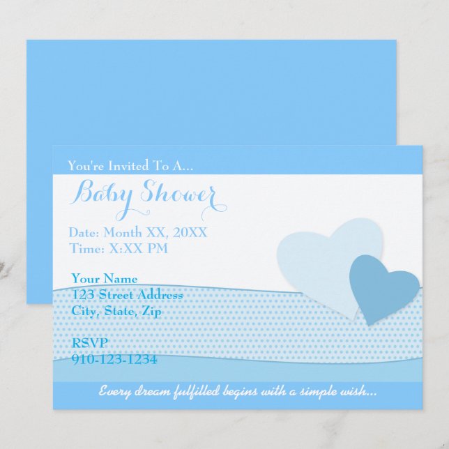 Crear su propia invitación azul a Baby Shower (Anverso / Reverso)